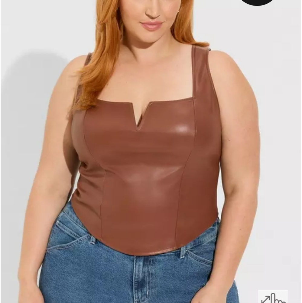 Brown Faux Leather Women's Top